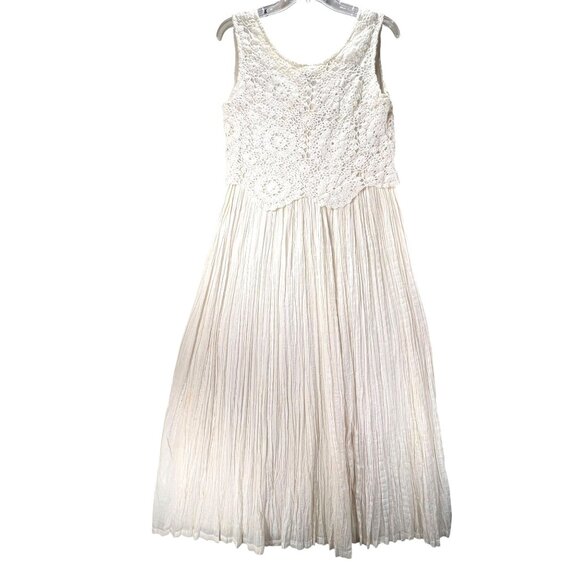 NWT Vtg Papillon Cream White Sleeveless Lace Crochet Gauzy Boho Midi Dress Med - Picture 2 of 15